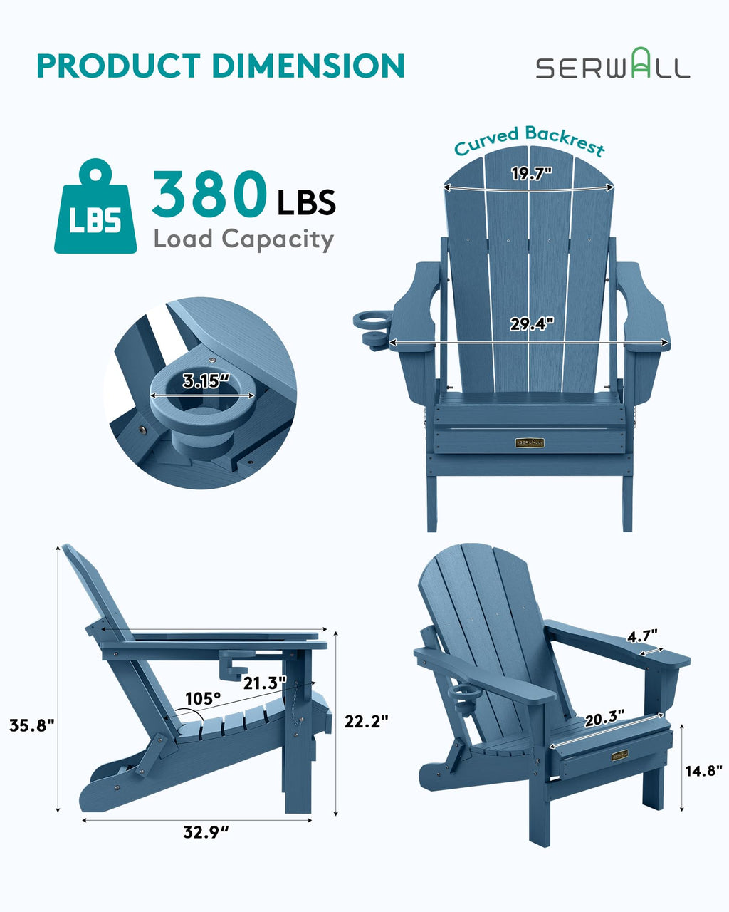 Folding Adirondack Chair Set of 2 with Cup Holder V750130