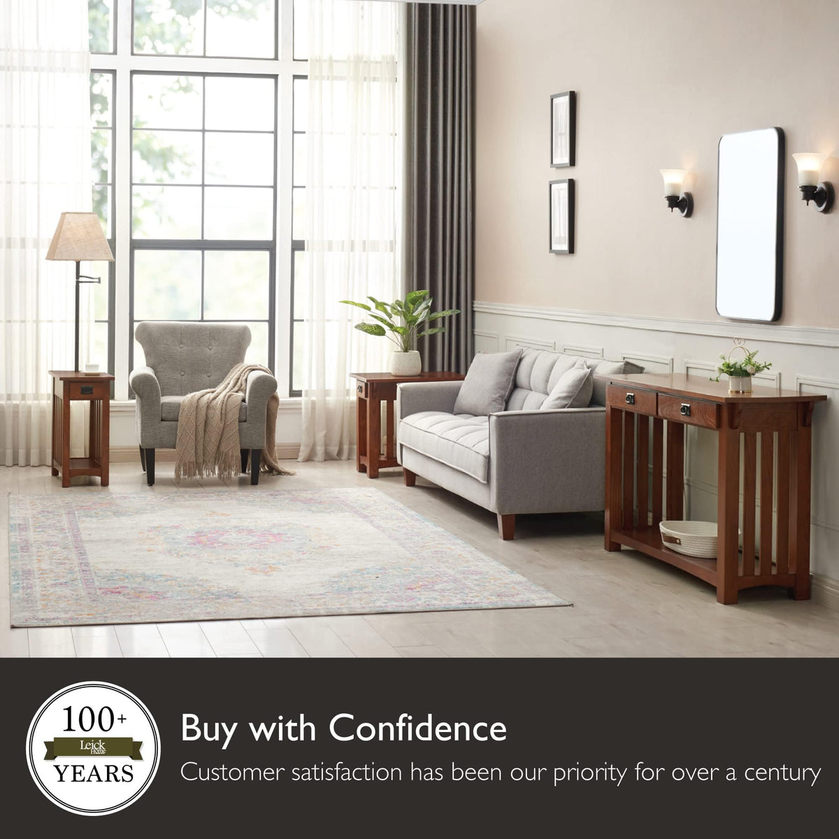 Transitional Solid Ash Console Table with 2 Drawers Y665