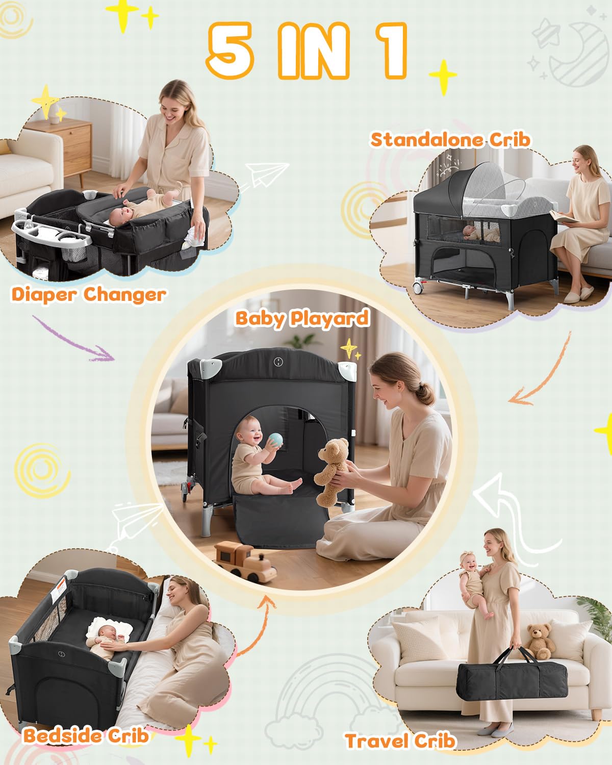5 in 1 Bedside Bassinet X7933