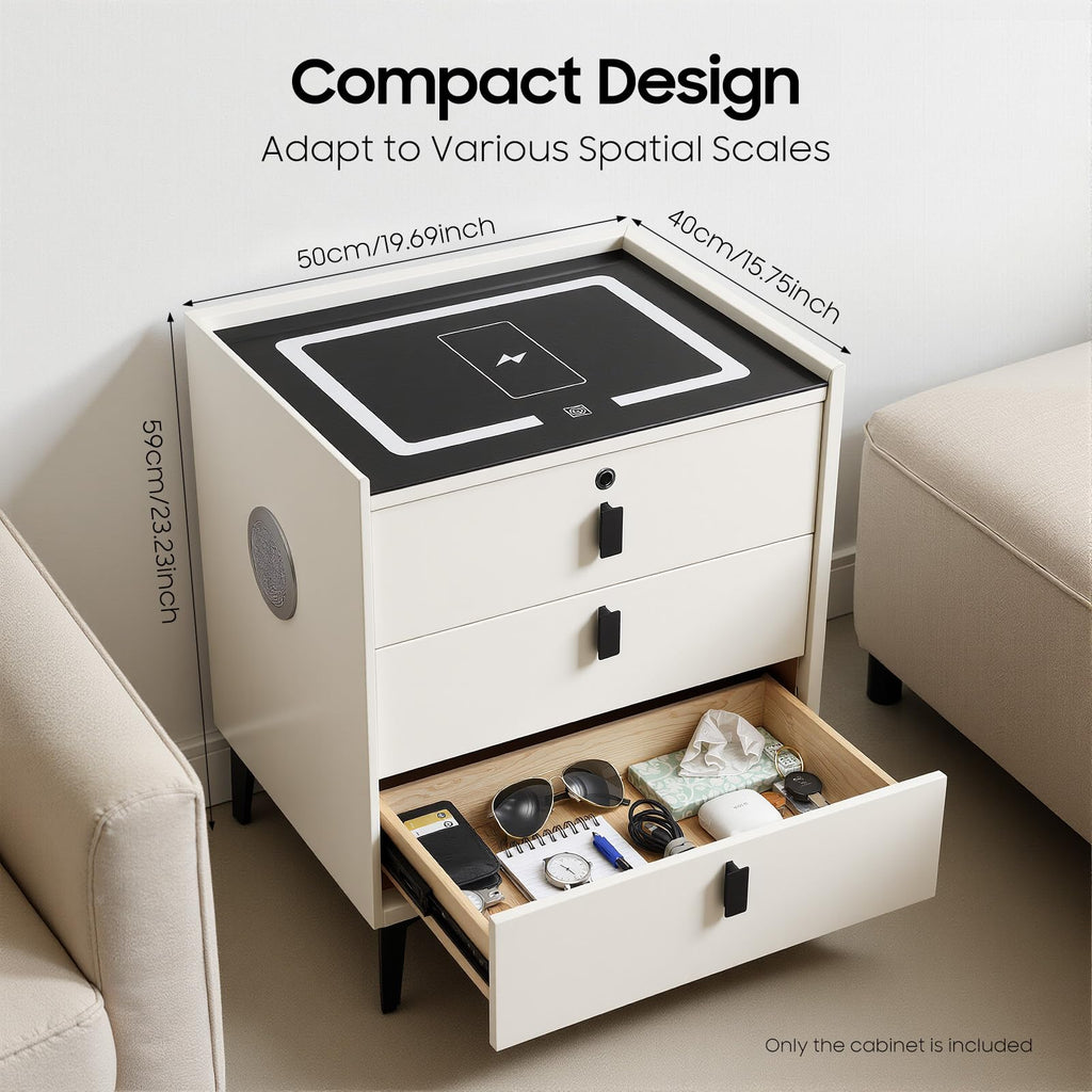 3 Drawers Nightstand with Fingerprint Lock and Wireless Charging T250