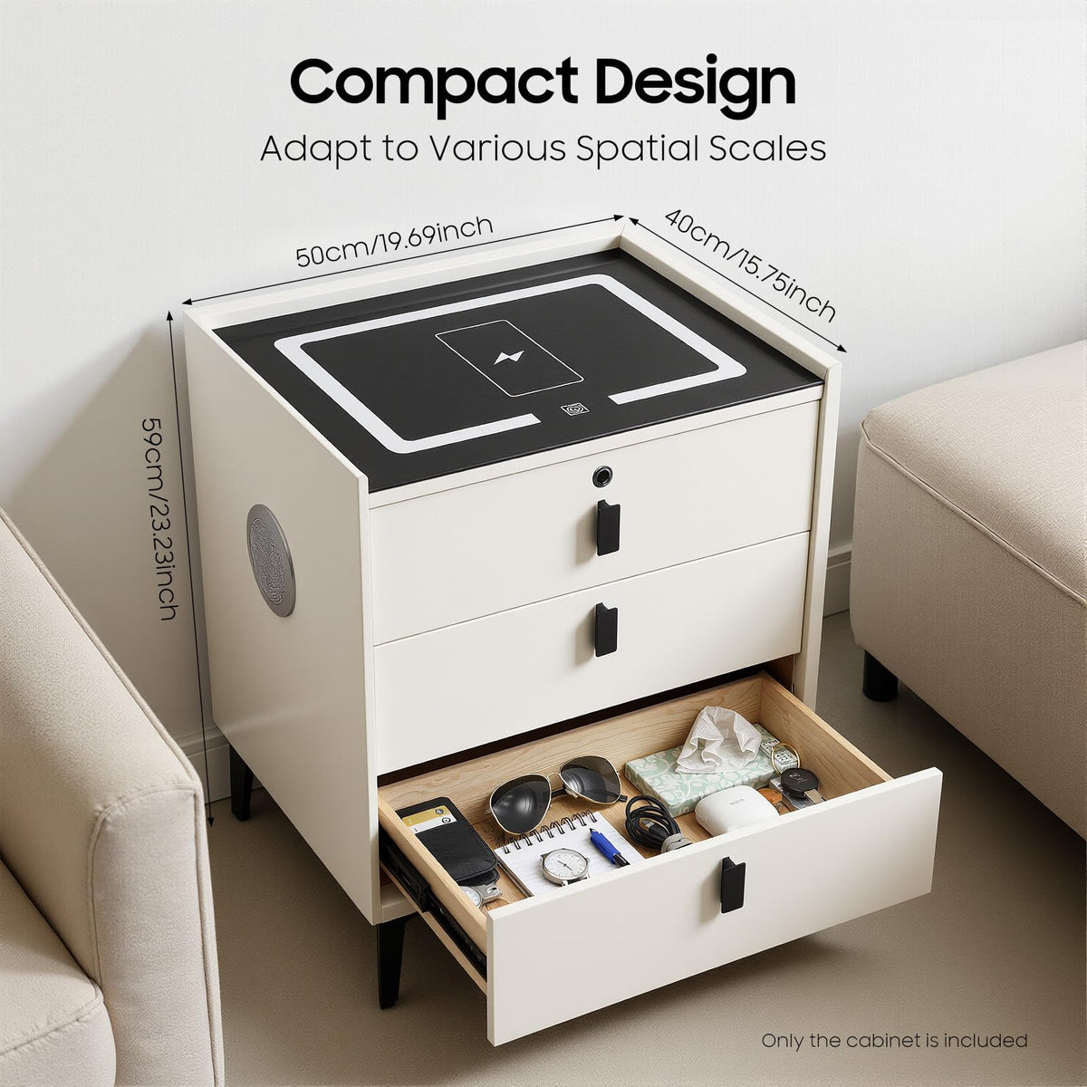 3 Drawers Nightstand with Fingerprint Lock and Wireless Charging T250