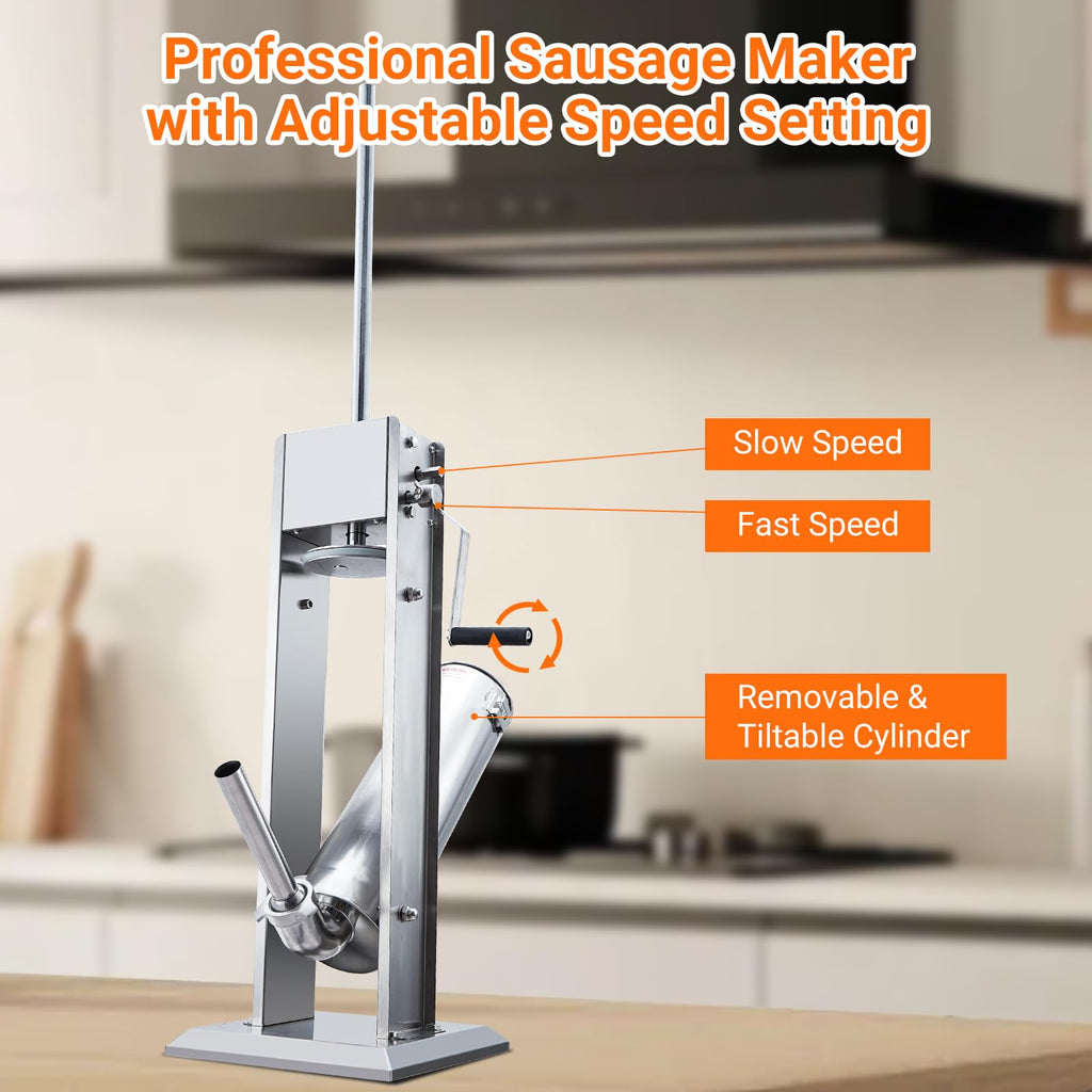 Manual Stainless Steel Sausage Stuffer with 5 Stuffing Tubes W255300