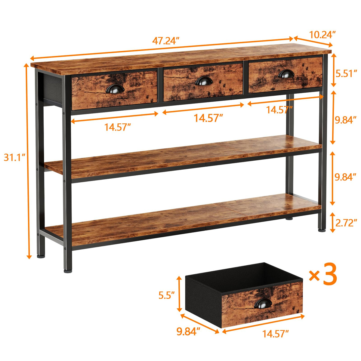 47" Console Table with 3 Drawers K6237