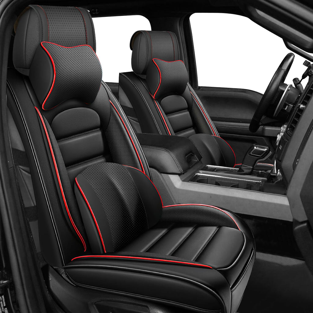 Waterproof Nappa Leather Car Seat Covers 5 Seats Black Red T6777