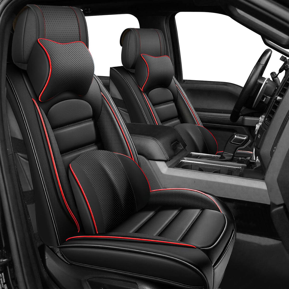 Waterproof Nappa Leather Car Seat Covers 5 Seats Black Red T6777
