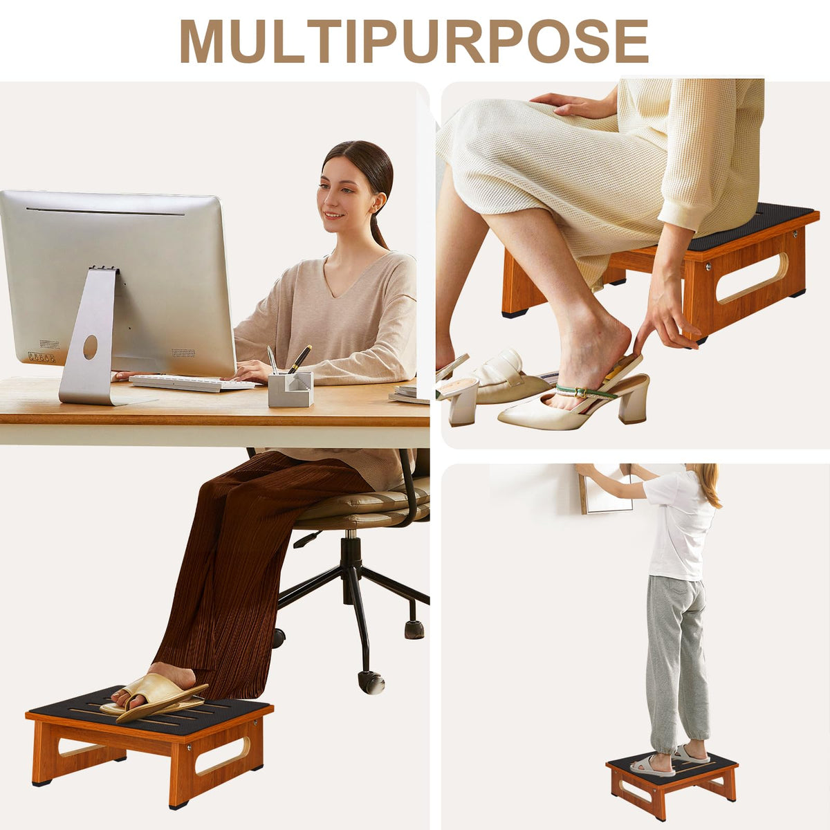 Brown Bed Step Stool with Handles E979