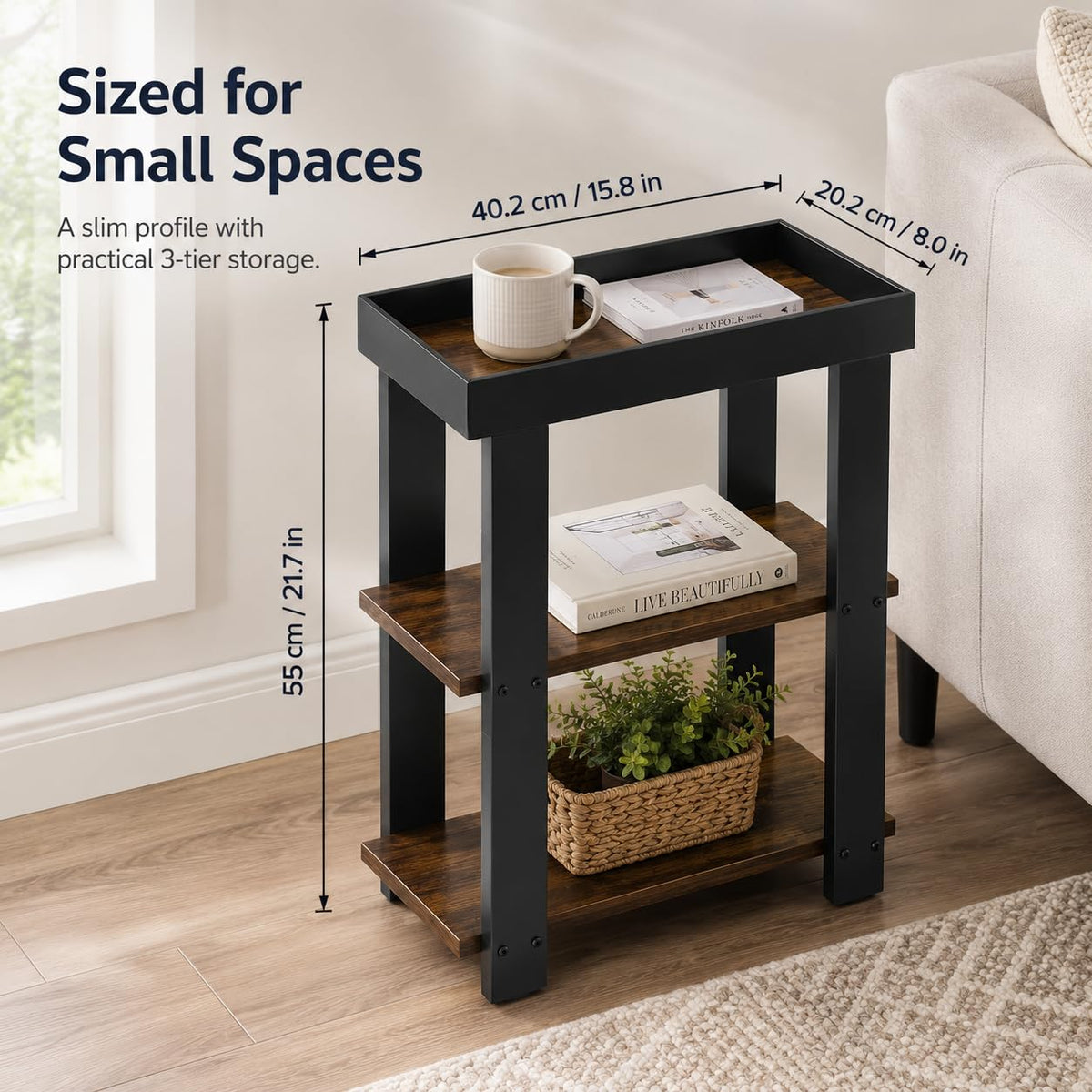 Rustic Brown 3-Tier Narrow Side Table R154082