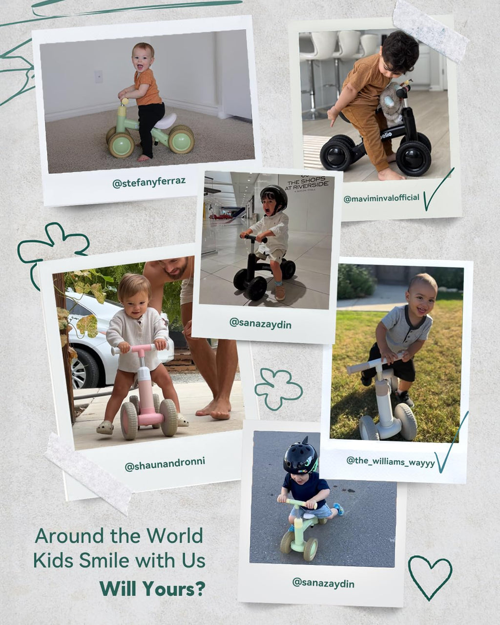 Green Adjustable 4 Wheels Baby Balance Bike M75806