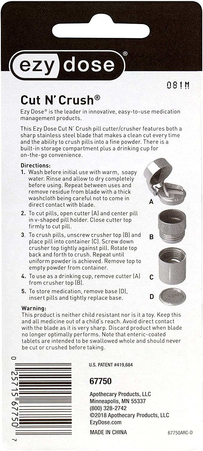 3 Compartment Pill Crusher, Cutter & Grinder with Drinking Cup, Blue A921