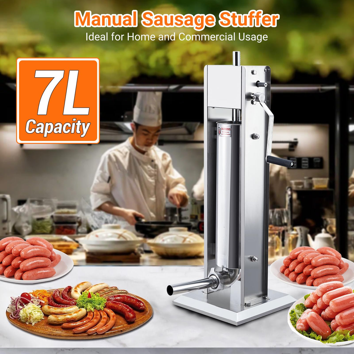 Manual Stainless Steel Sausage Stuffer with 5 Stuffing Tubes W255300