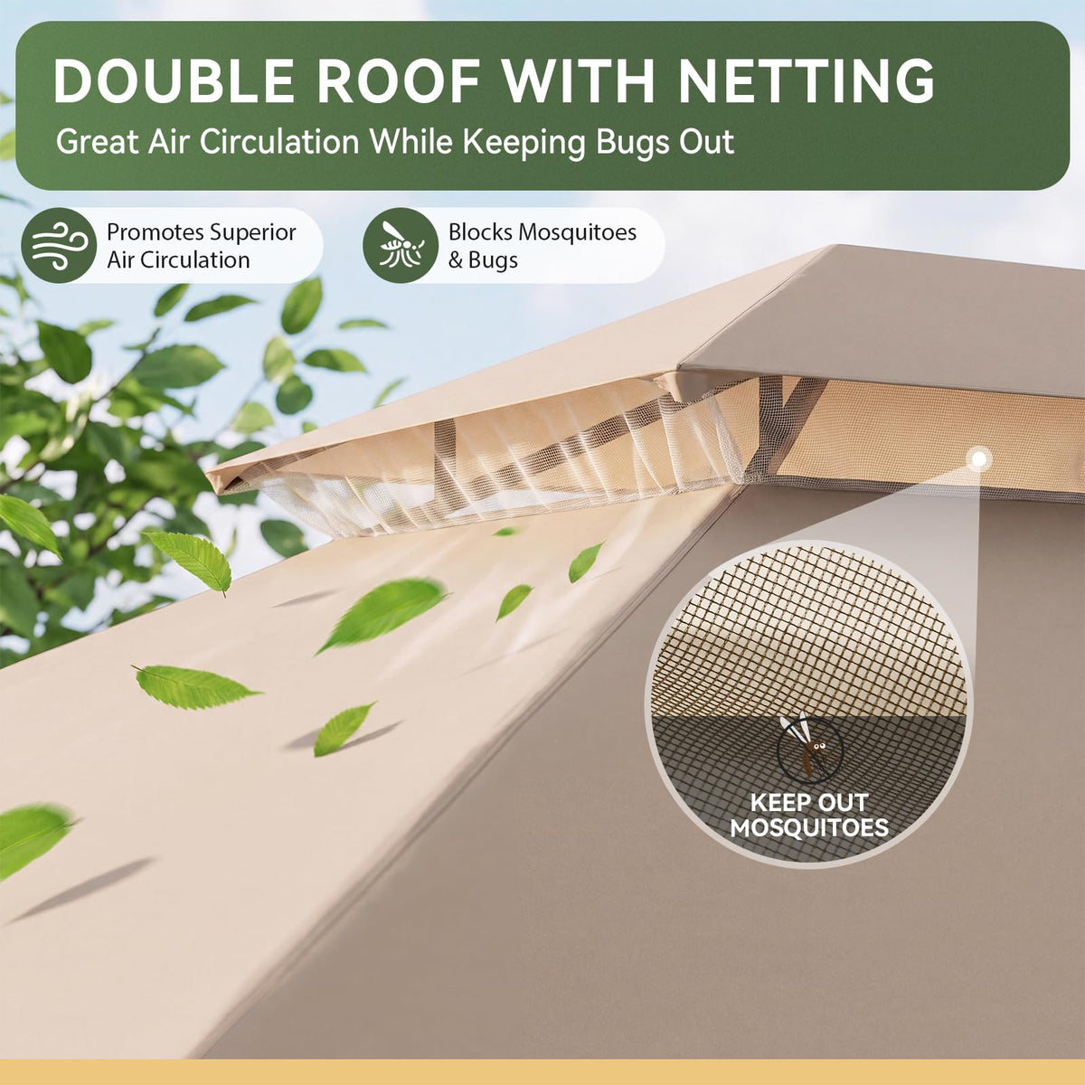 12'x10' Outdoor Gazebo with Curtain & Mosquito Netting, Beige E577625