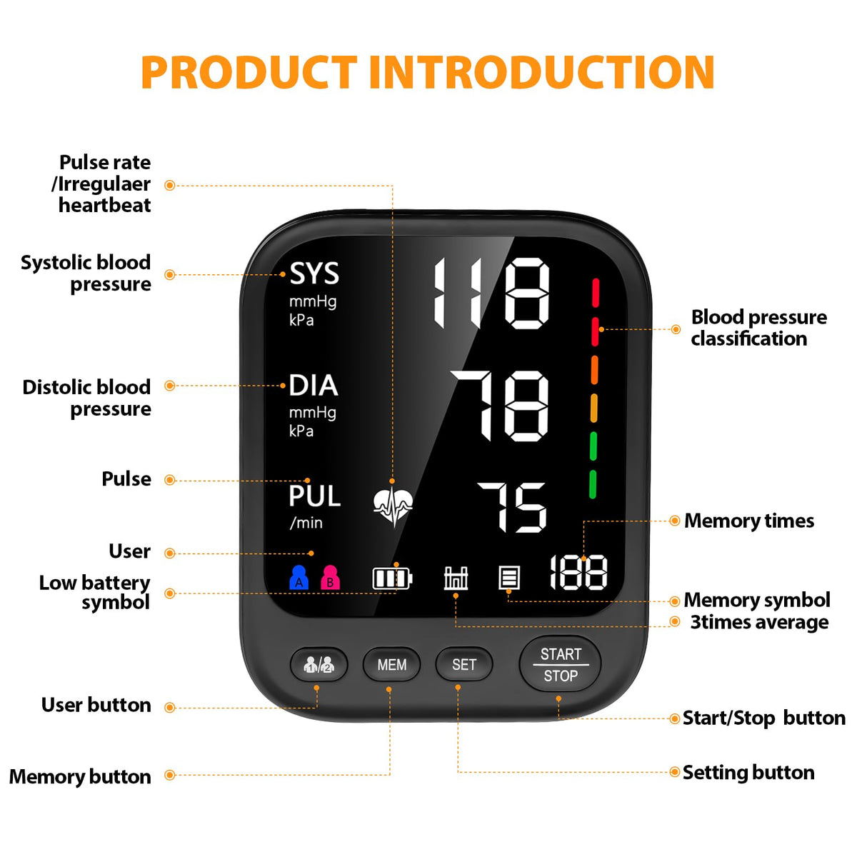 Automatic Upper Arm Blood Pressure Monitor with Adjustable Large Cuff S182