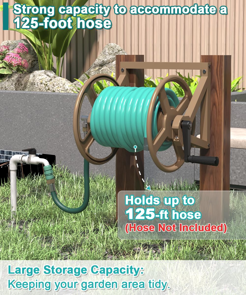 Wall Mounted Metal Garden Hose Reel Holds 125 ft G261086