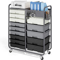 14 Drawer Rolling Storage Cart with Tabletop and Pegboard Grey C853