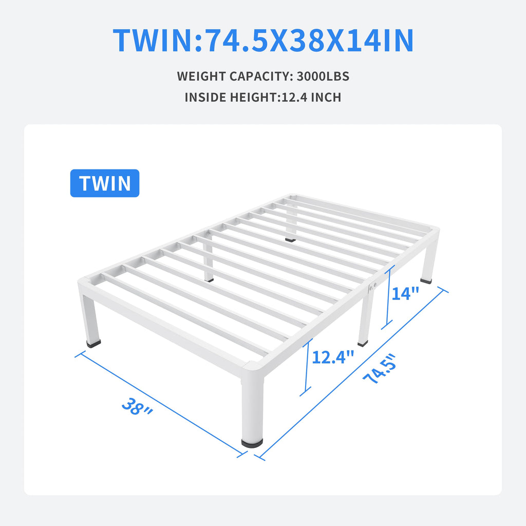 14 Inch Twin Metal Platform Bed Frame White S582