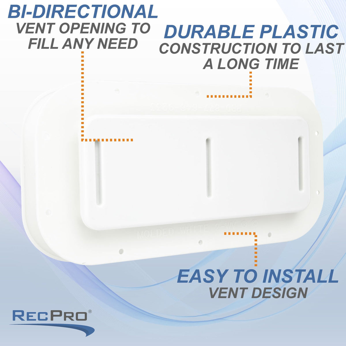Two Way Plastic Vent with Trim Ring and Built-in Screen, 2 Pack, White E139