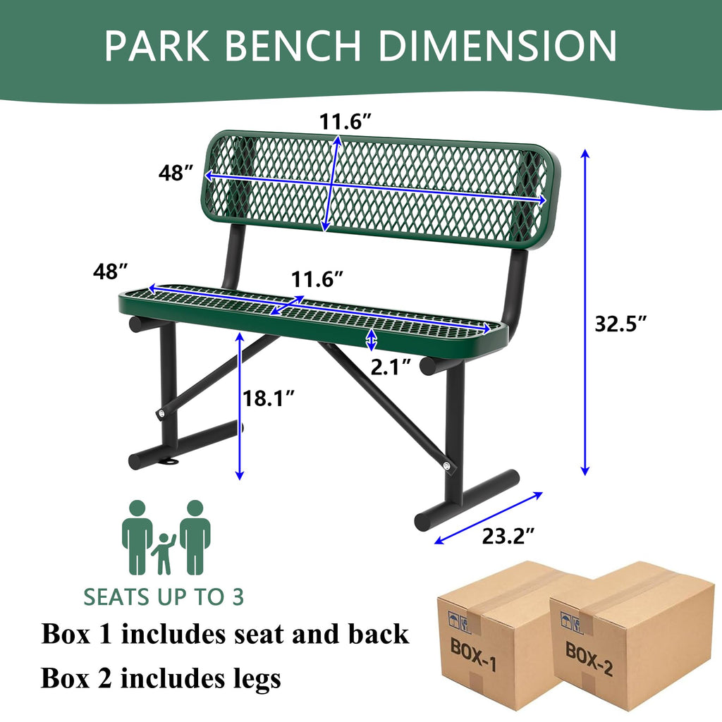 4FT Heavy Duty Metal Outdoor Bench with Backrest Z9558