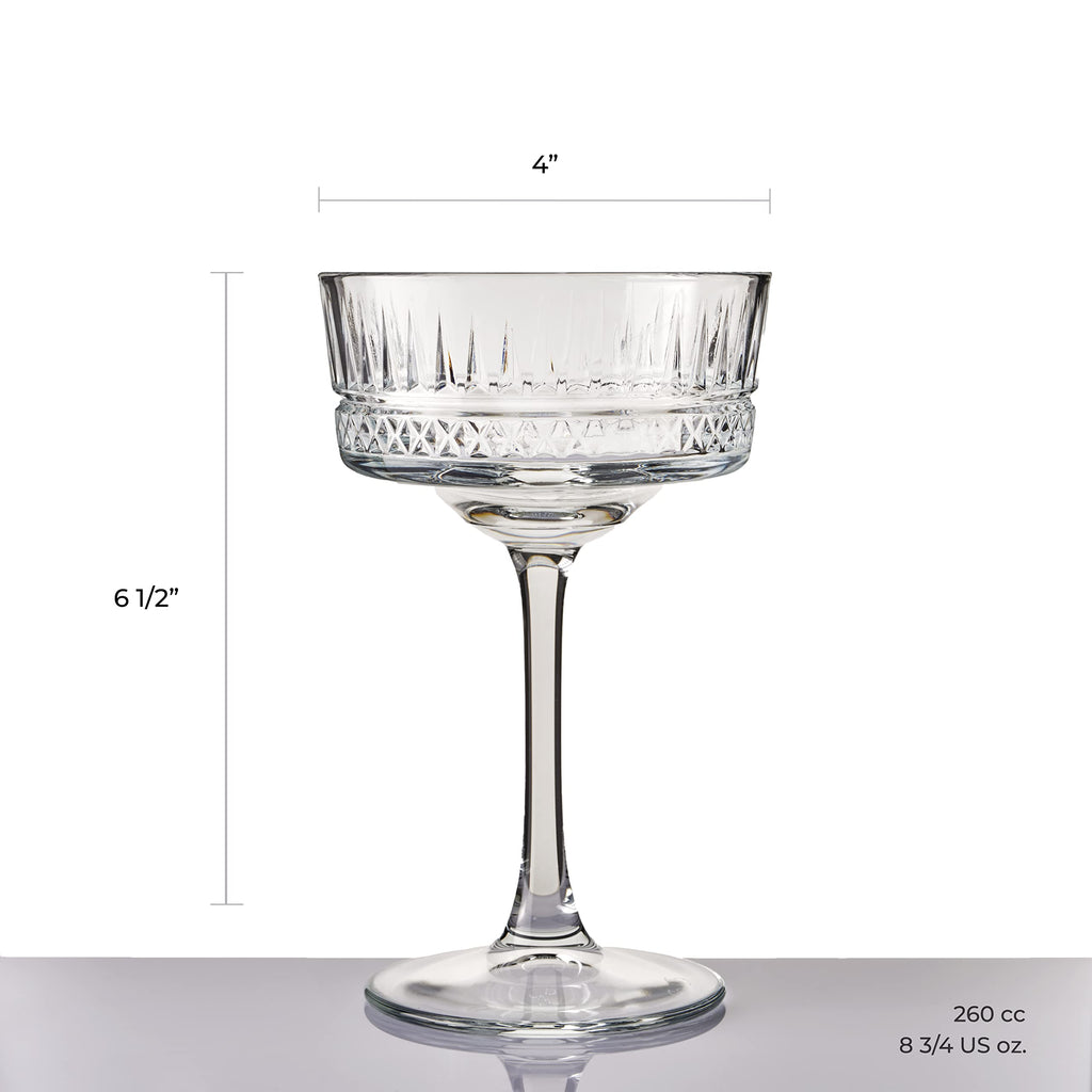 Vintage Coupe Glasses Set Of 6 Long Stem Glassware 8.8 oz B9128