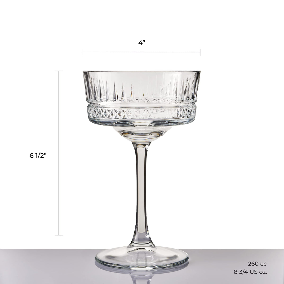 Vintage Coupe Glasses Set Of 6 Long Stem Glassware 8.8 oz B9128