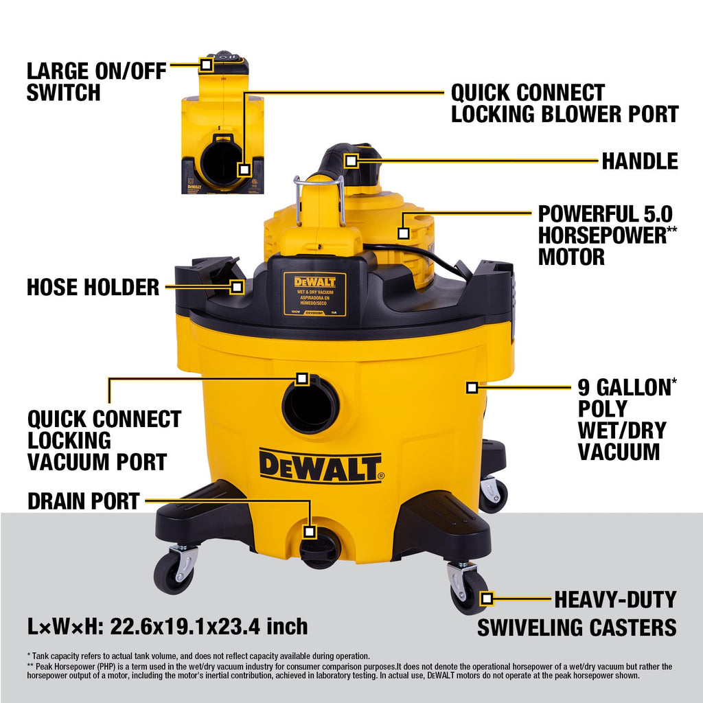Shop Vacuum Wet and Dry 9 Gallon 5 HP with Detachable Blower P24558