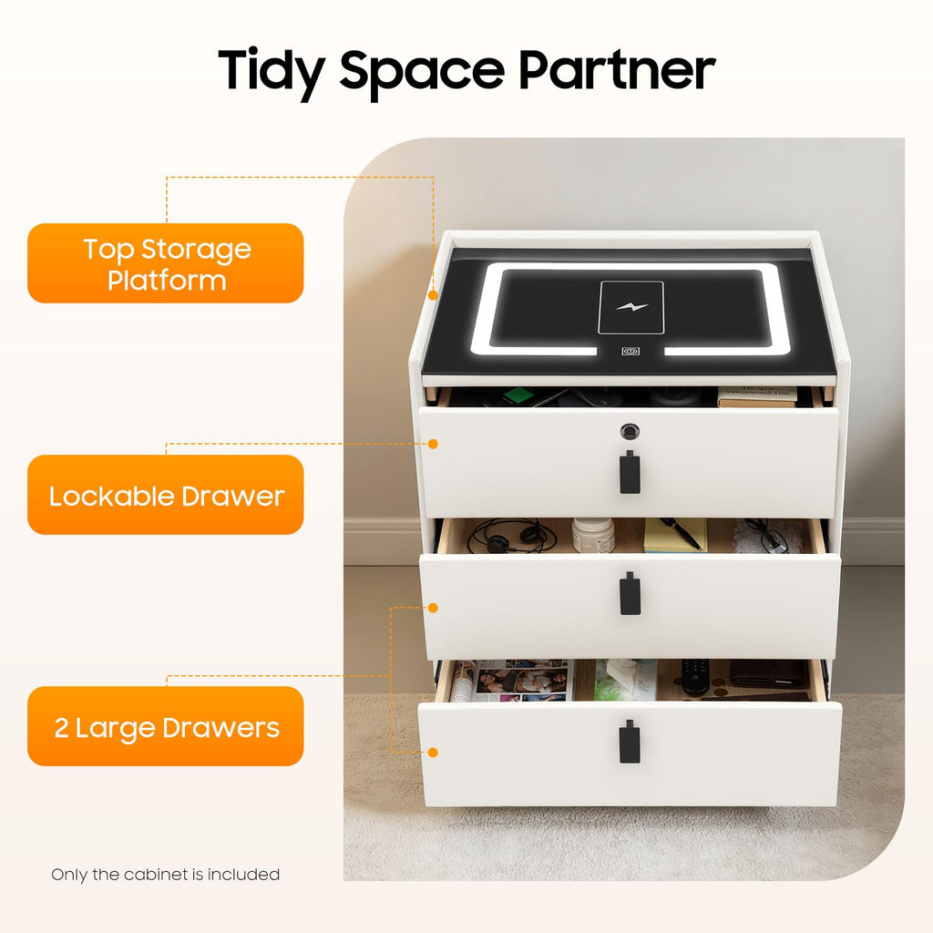 3 Drawers Nightstand with Fingerprint Lock and Wireless Charging T250