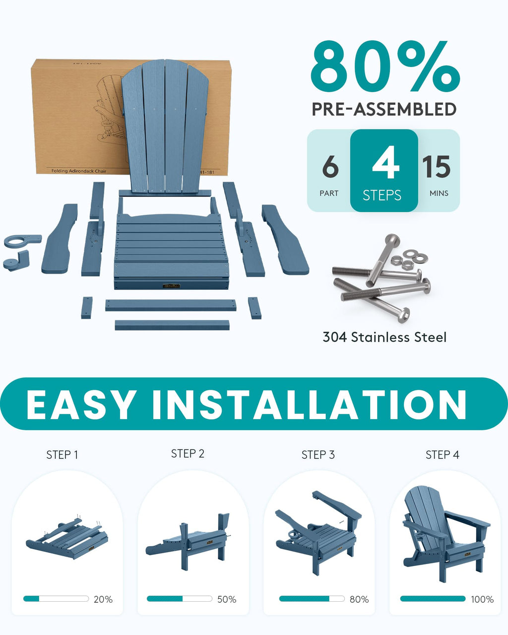 Folding Adirondack Chair Set of 2 with Cup Holder V750130