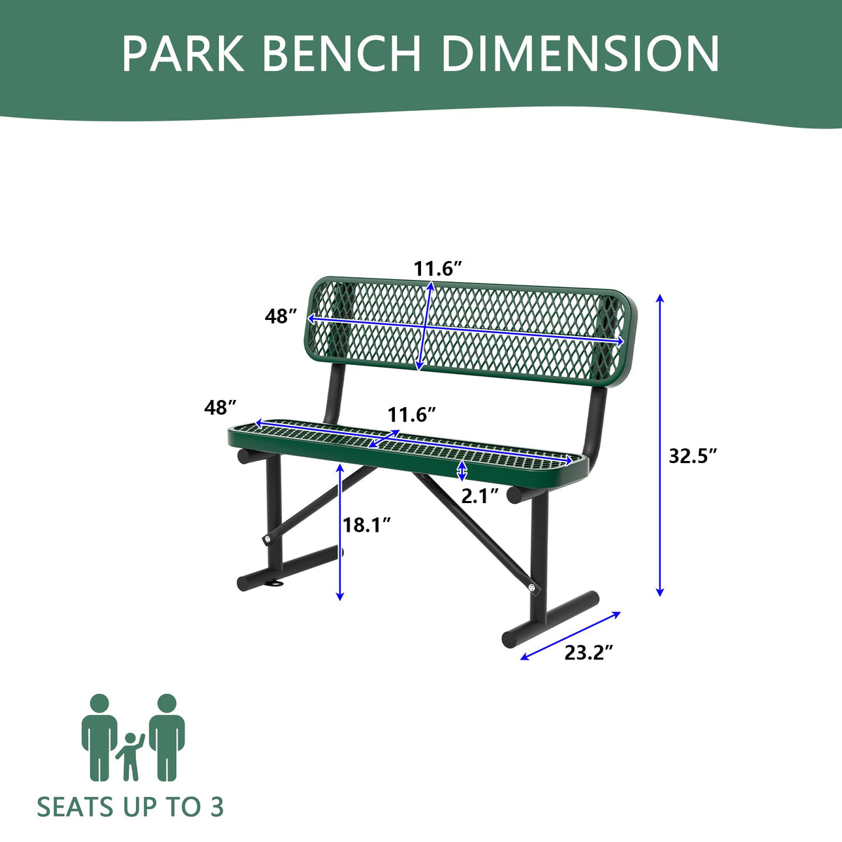 4FT Heavy Duty Metal Outdoor Bench with Backrest Z9558
