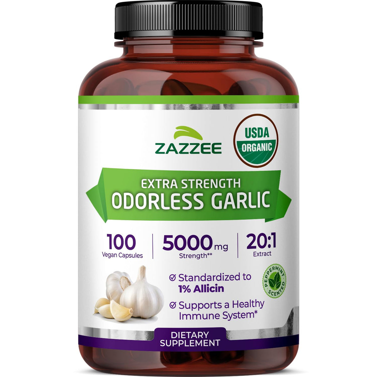 USDA Organic Odorless Garlic 20:1 Extract 100 Capsules V966996
