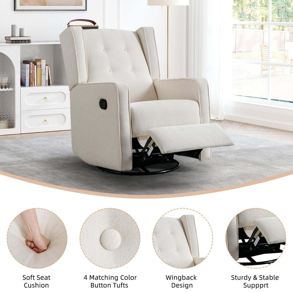 White Swivel Rocker Recliner Chair R1223