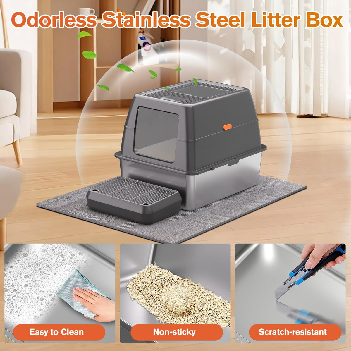 XXXL Stainless Steel Litter Box with Lid M811070