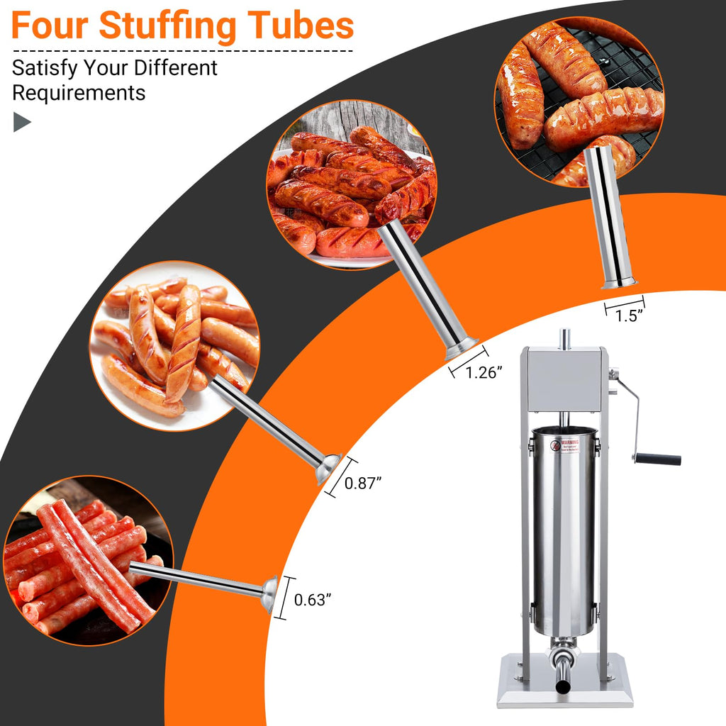 Manual Stainless Steel Sausage Stuffer with 5 Stuffing Tubes W255300