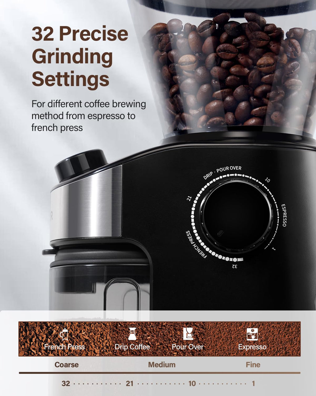 Electric Burr Coffee Grinder with 32 Grinding Sizes E10534