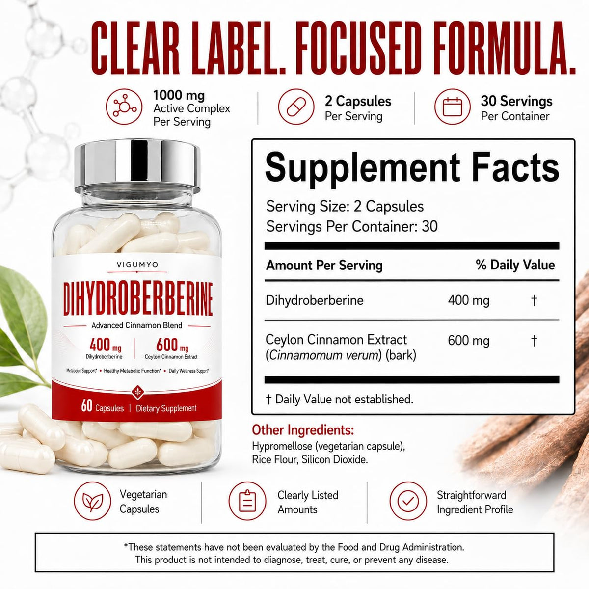 Dihydroberberine with Ceylon Cinnamon 1000 mg, 60 Capsules X69931