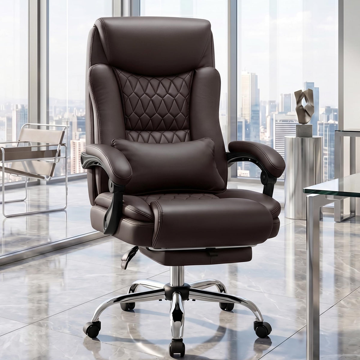 Brown PU Leather High Back Ergonomic Executive Office Chair R77357