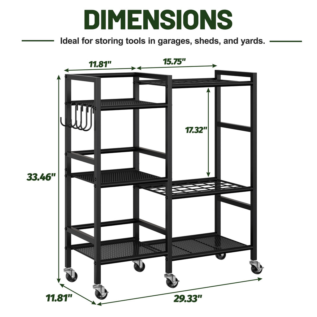 Garden Tool Organizer with 6 Wheels & Hooks W188283