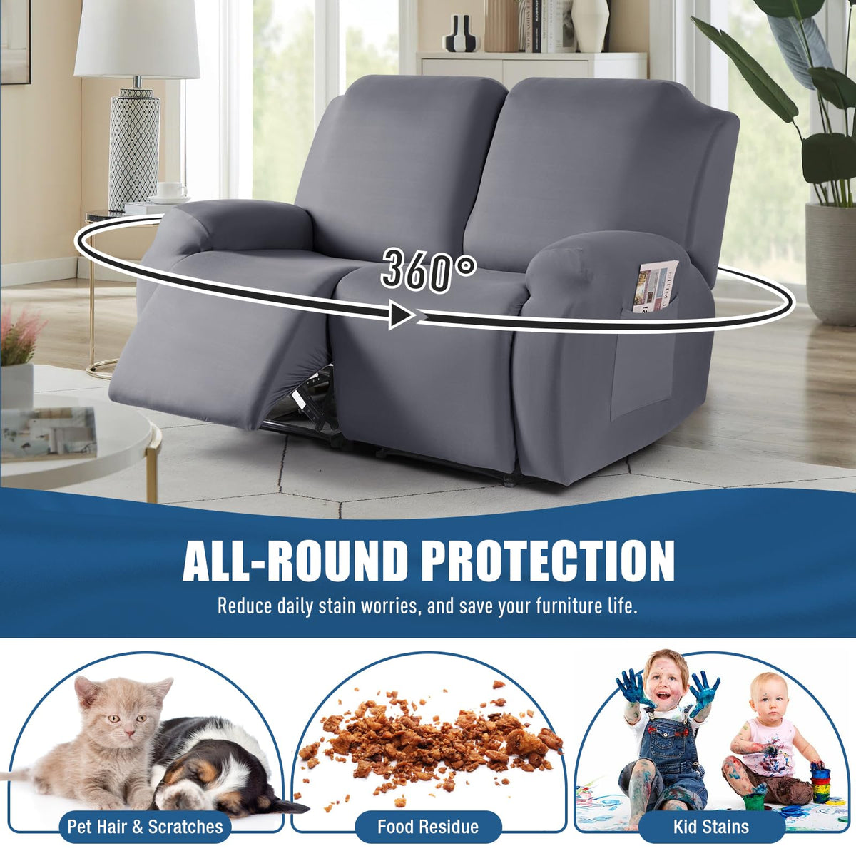 2 Piece Polyester Stretch Recliner Loveseat Slipcover G2589