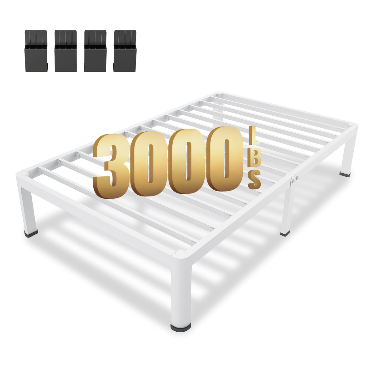 14 Inch Twin Metal Platform Bed Frame White S582