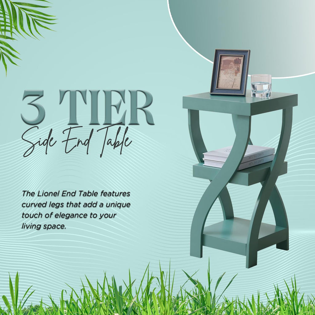 3-Tier Twisted Wood End Table with Open Storage Shelves O1359