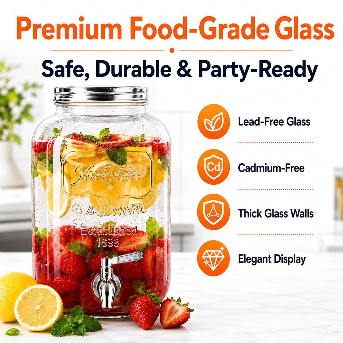 2 Gallon Glass Drink Dispensers with Stand, 2 Pack N685