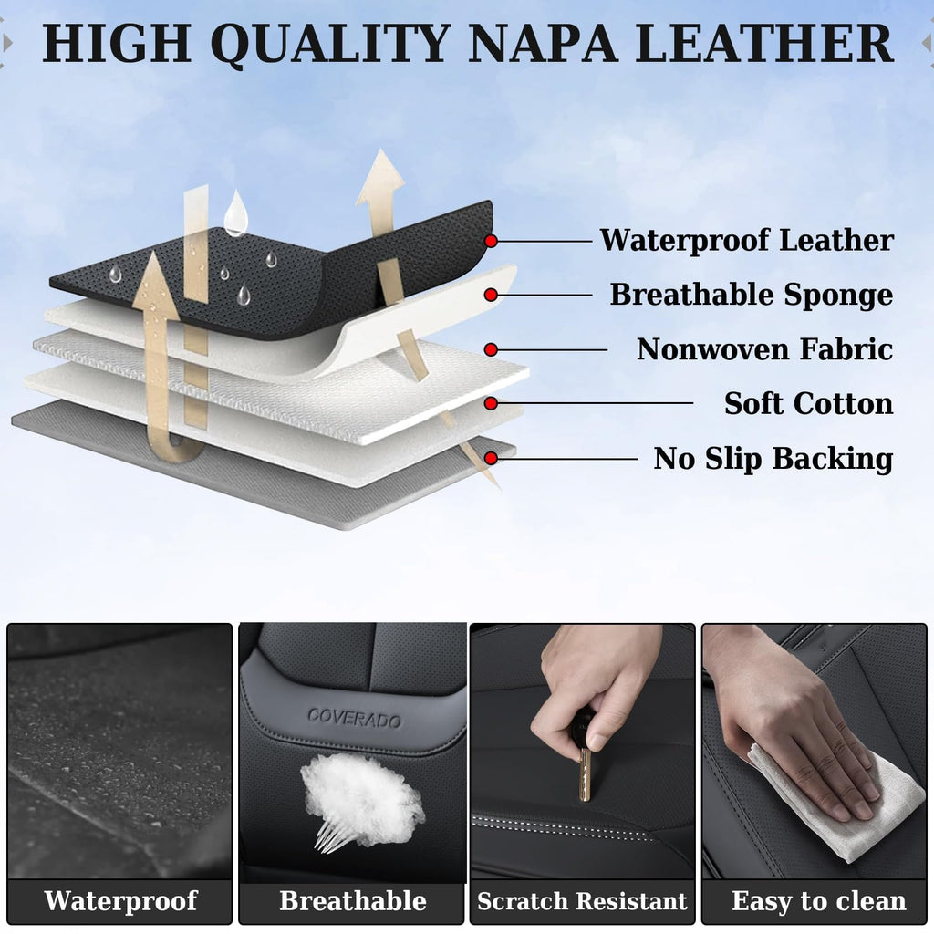 Black Full Set Waterproof Nappa Leather Car Seat Covers N1755