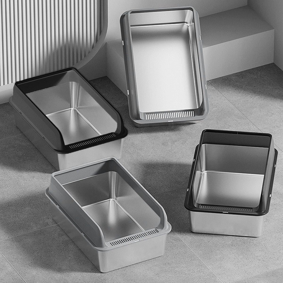 Stainless Steel Enclosed Cat Litter Box with Lid and Scoop C173407