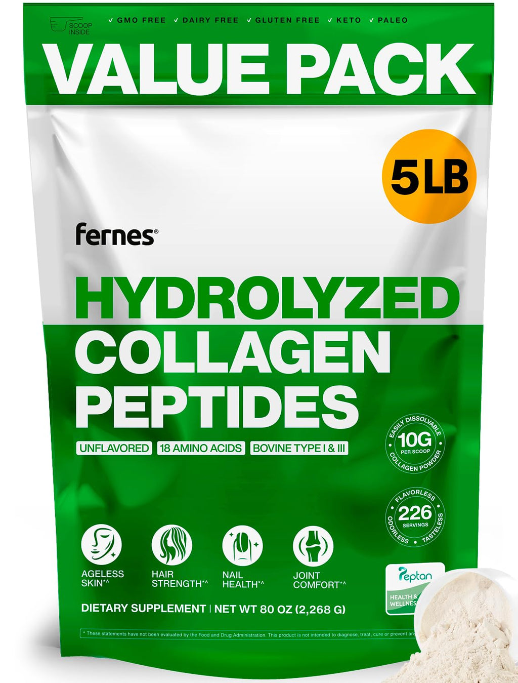 Hydrolyzed Collagen Peptides Protein Powder 5 LB N238