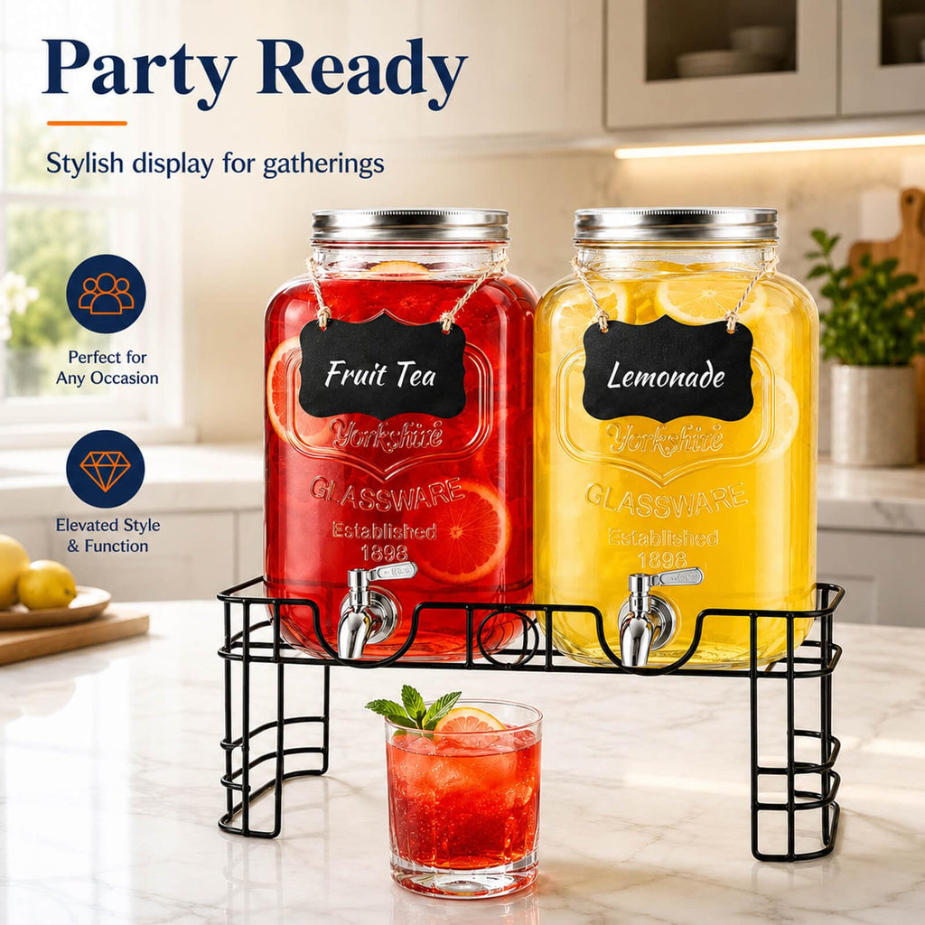 2 Gallon Glass Drink Dispensers with Stand, 2 Pack N685