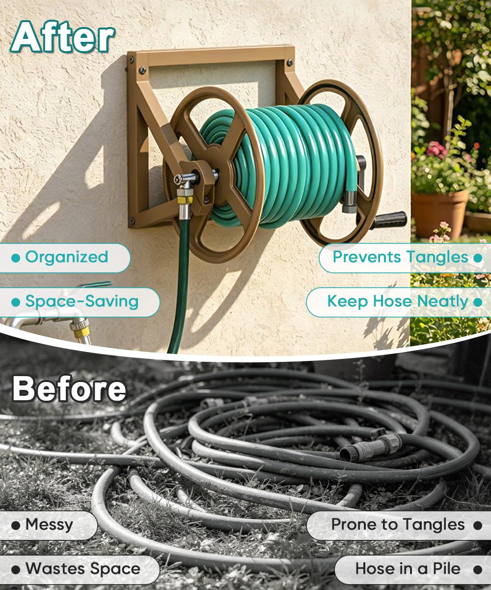 Wall Mounted Metal Garden Hose Reel Holds 125 ft G261086