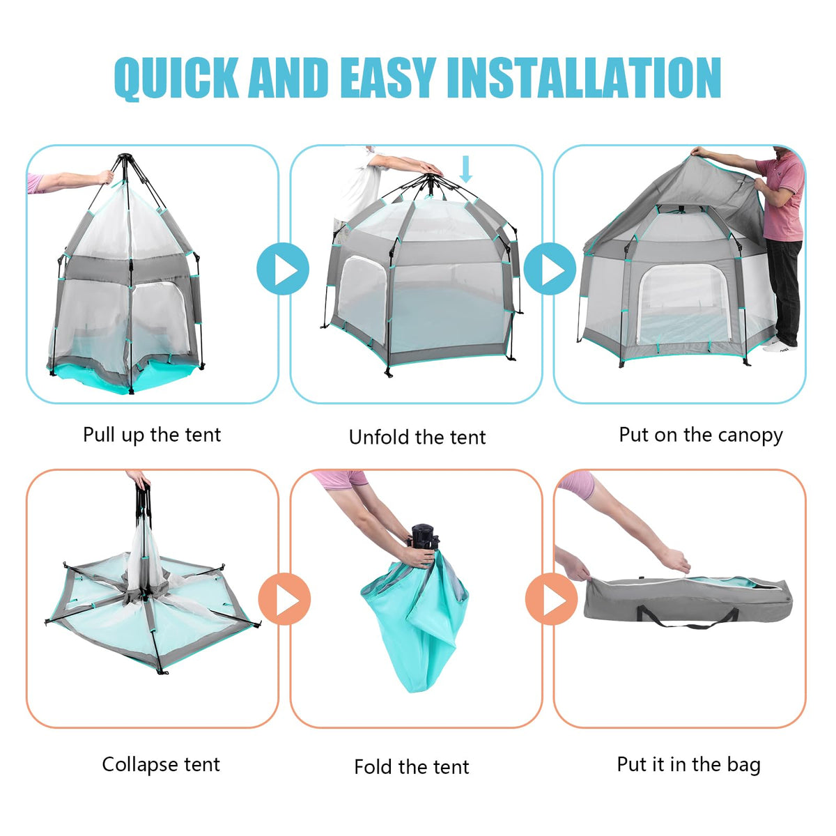 Hexagon Baby Playpen with Canopy I22605