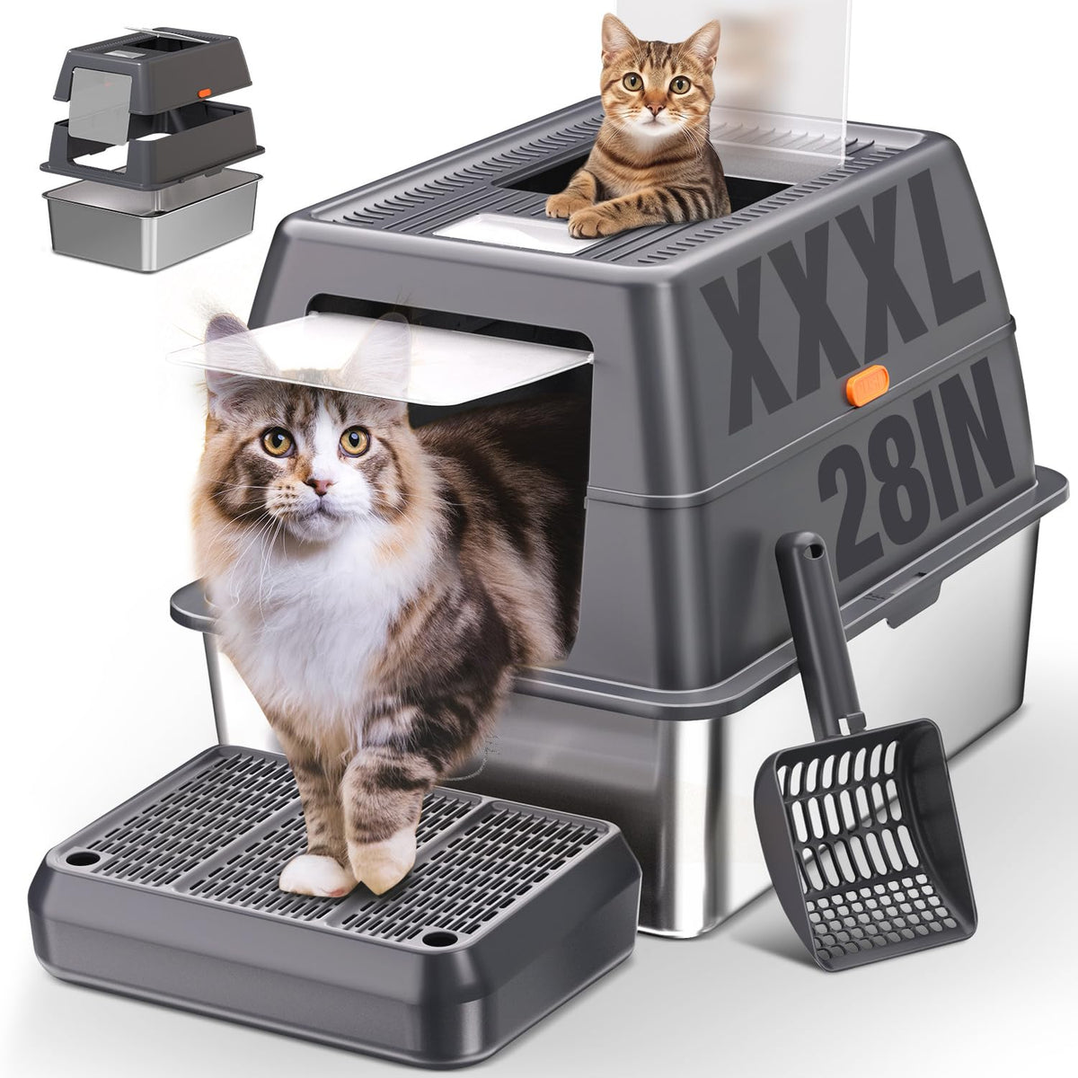 XXXL Stainless Steel Litter Box with Lid M811070
