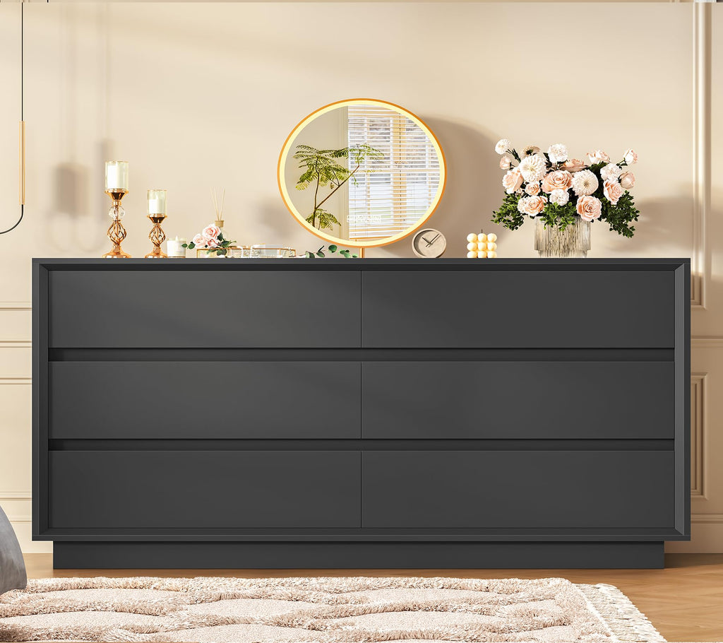 Black 6 Drawer Wood Dresser N7523
