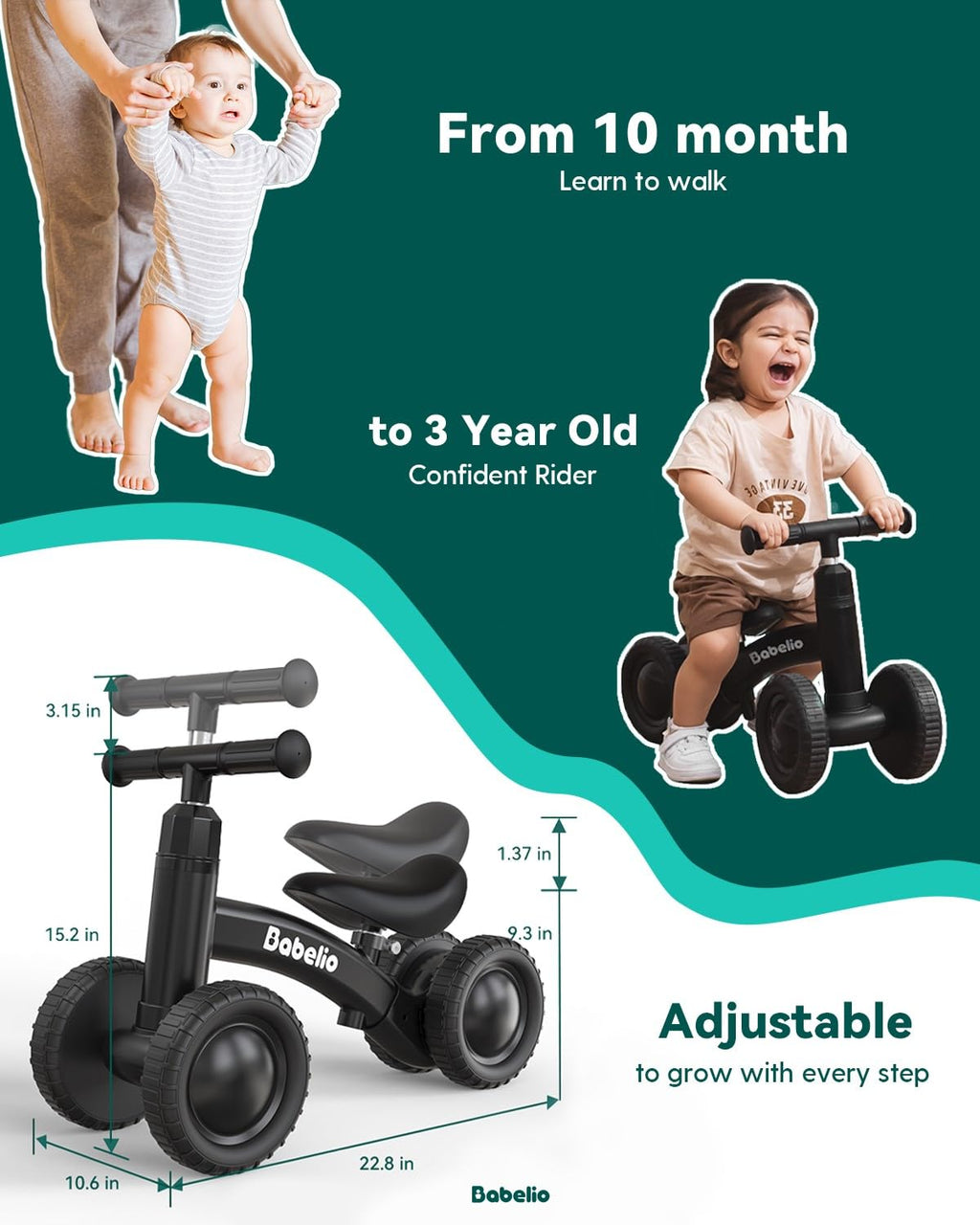 Green Adjustable 4 Wheels Baby Balance Bike M75806