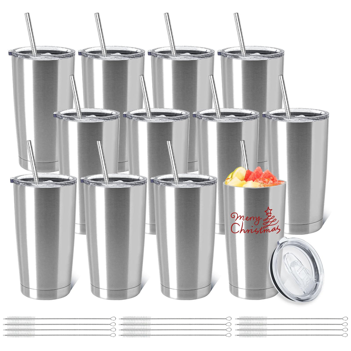 12 Pack Insulated Stainless Steel Tumbler with Lid and Straw Q688