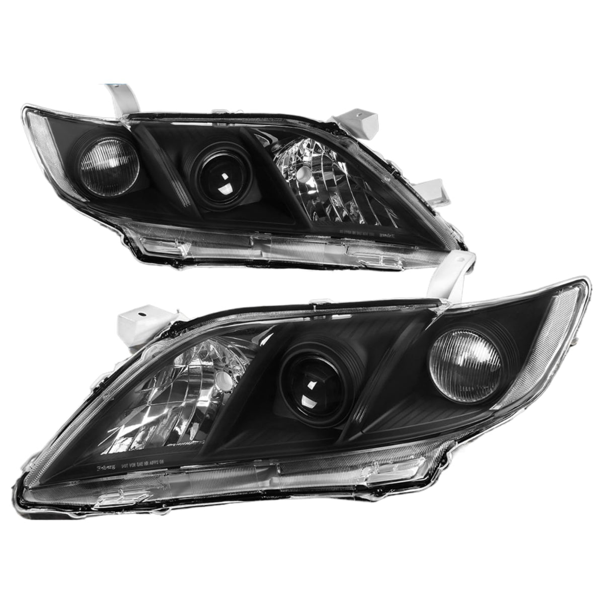 Projector Headlights Assembly Compatible With 2007-2009 Toyota Camry Sedan Driver Passenger Side Halogen Black Housing Clear Lens J666